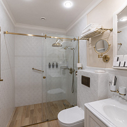 Оздоровительный комплекс "Лермонтовские ванны", 2-комнатные трёхместные «Премиум Апартаменты», ванная комната Оздоровительный комплекс "Лермонтовские ванны", 2-комнатные трёхместные «Премиум Апартаменты», ванная комната