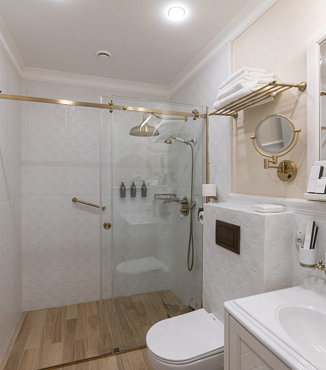 Оздоровительный комплекс "Лермонтовские ванны", 2-комнатные трёхместные «Премиум Апартаменты», ванная комната Оздоровительный комплекс "Лермонтовские ванны", 2-комнатные трёхместные «Премиум Апартаменты», ванная комната